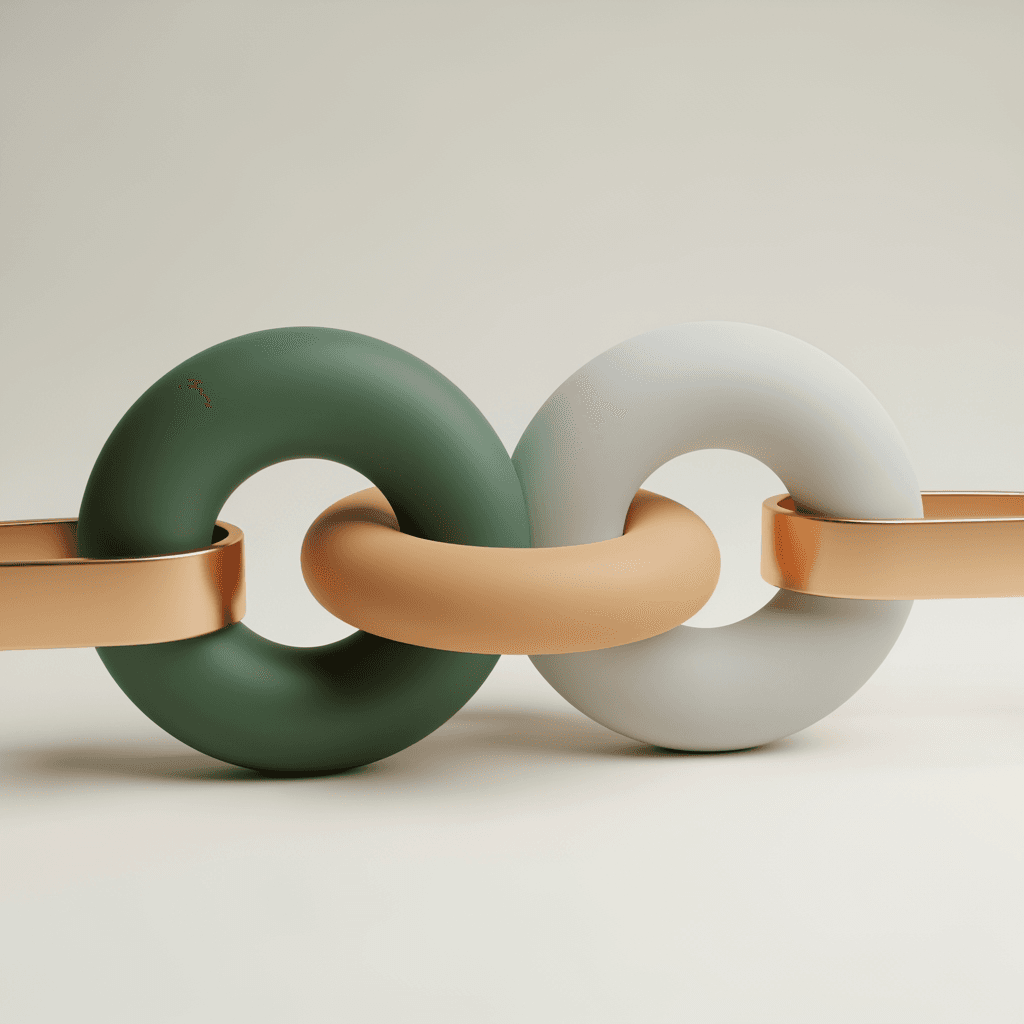 Sage-toned 3D abstract evoking automotive and industrial supplier parts